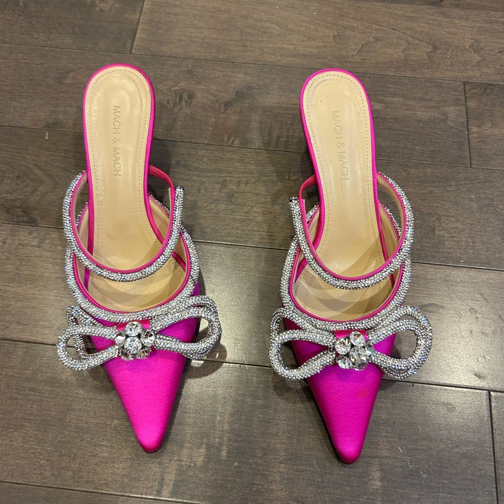 Mach & Mach Double Bow Pointed Toe Slingback Pumps 37.5